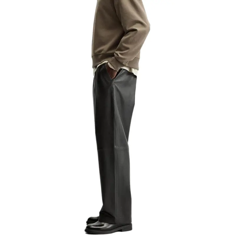 ZARA Leather Pants Men Black-3