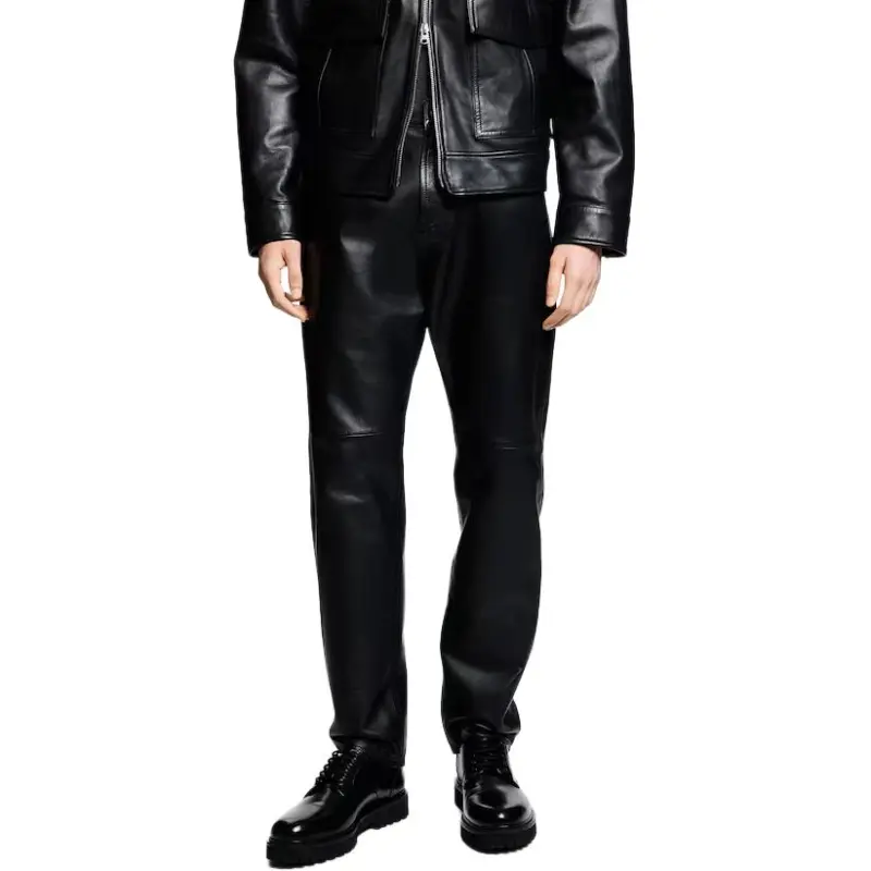 H&M Leather Pants Men Black-1