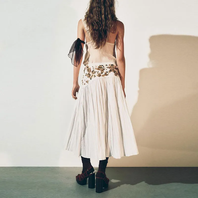 ZARA ZW Series Casual Long Skirts Women's White-3