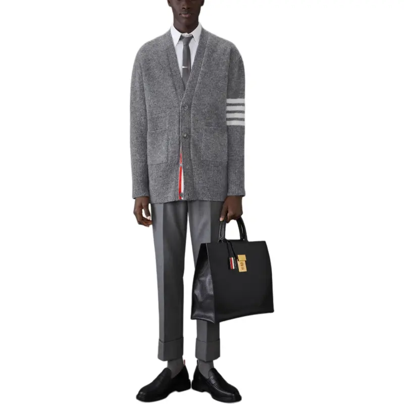 THOM BROWNE 4 Bar Mélange Wool Cardigan-2