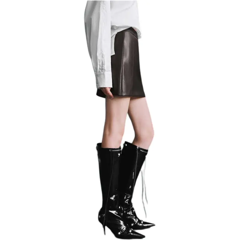 URBAN REVIVO Casual Short Skirts Women's Dark Brown-1
