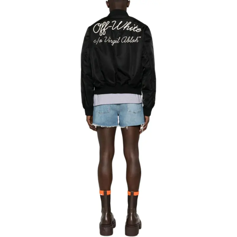 OFF WHITE Script Varsity Zip Up Bomber Jacket-1