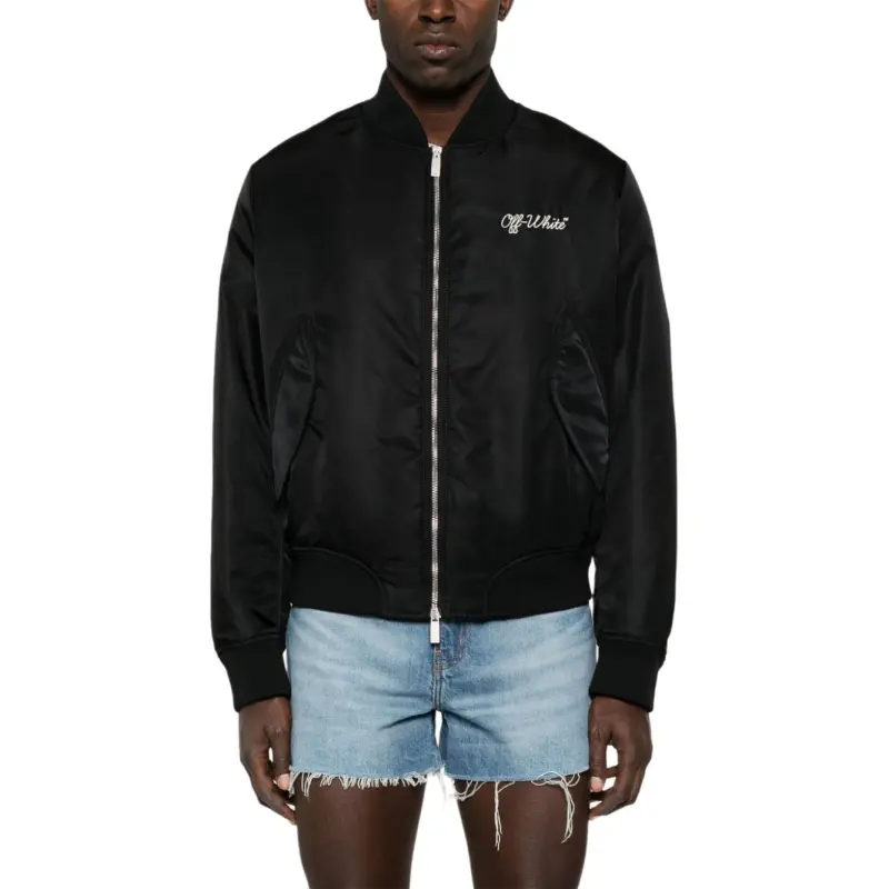 OFF WHITE Script Varsity Zip Up Bomber Jacket-2