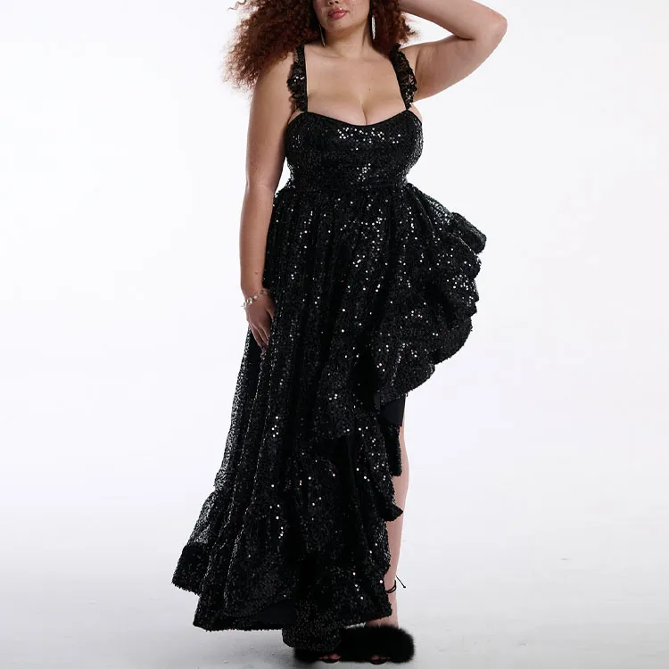 Selkie Slip Dresses Women's Black With Black Sequins-2