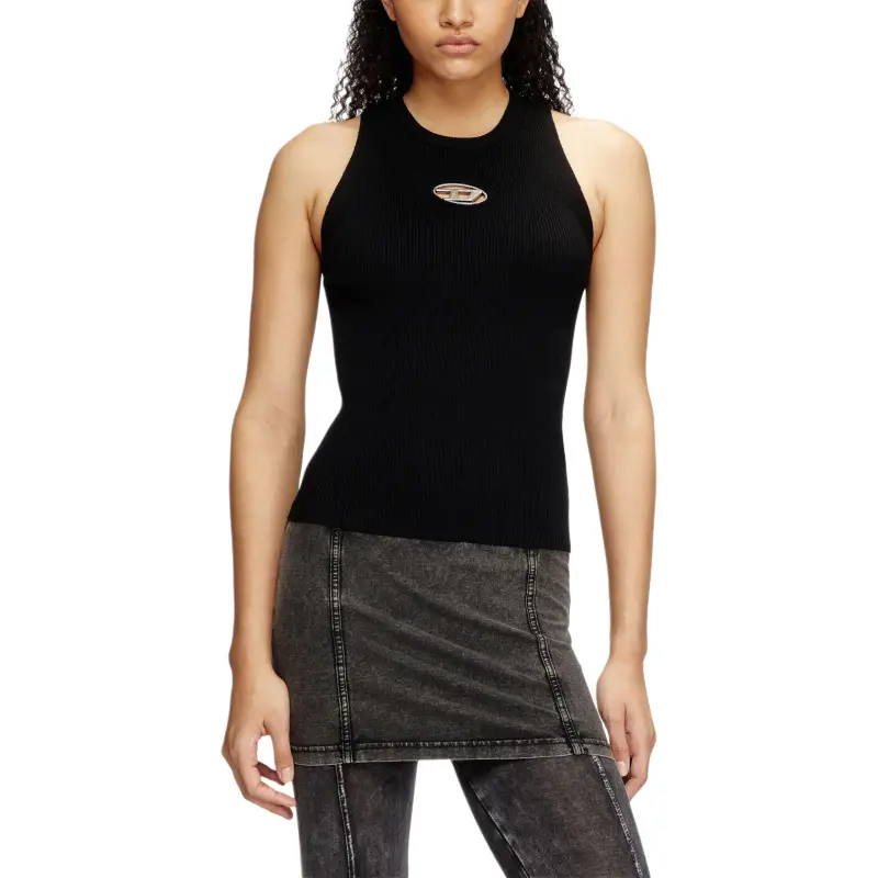 DIESEL M Caddix Logo Plaque Ribbed Knit Top-1