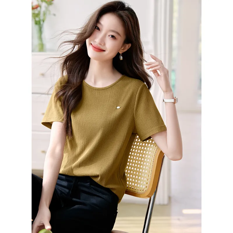 Mo Han Yi Mei Regular T Shirt Women's Yellow Green-4