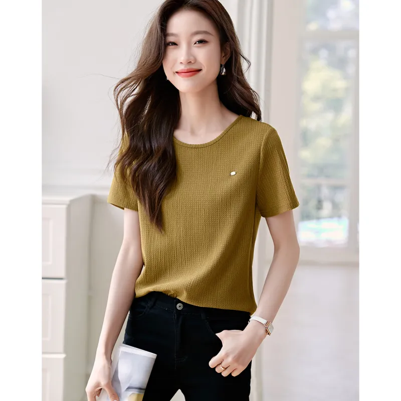 Mo Han Yi Mei Regular T Shirt Women's Yellow Green-3