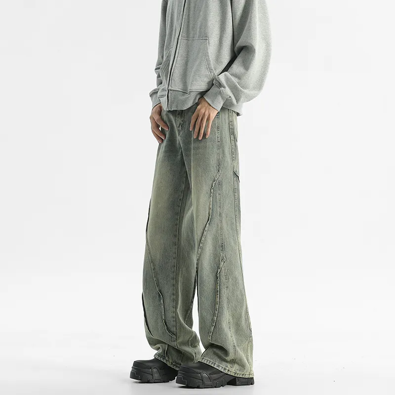 FONDLOOK American Bootcut Patchwork Washable Jeans Men's-3