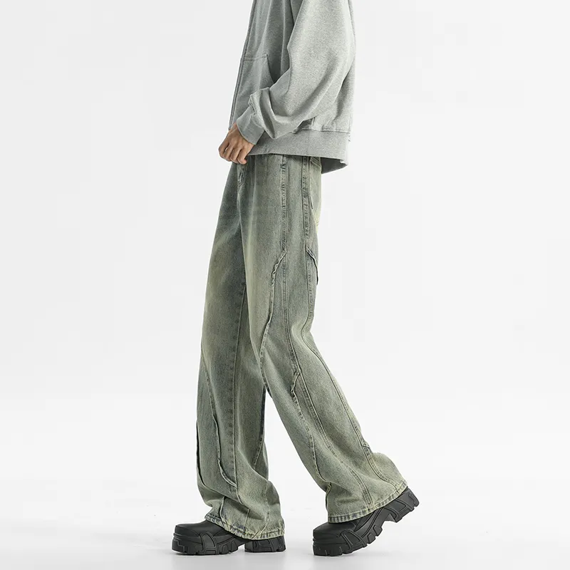 FONDLOOK American Bootcut Patchwork Washable Jeans Men's-5