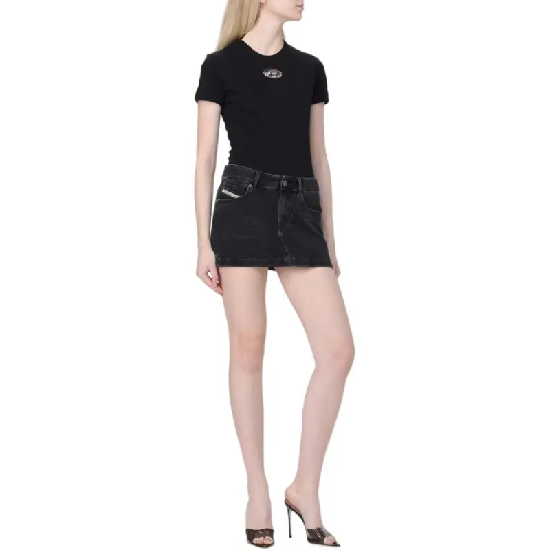 DIESEL De Ron Logo Patch Denim Mini Skirt-3