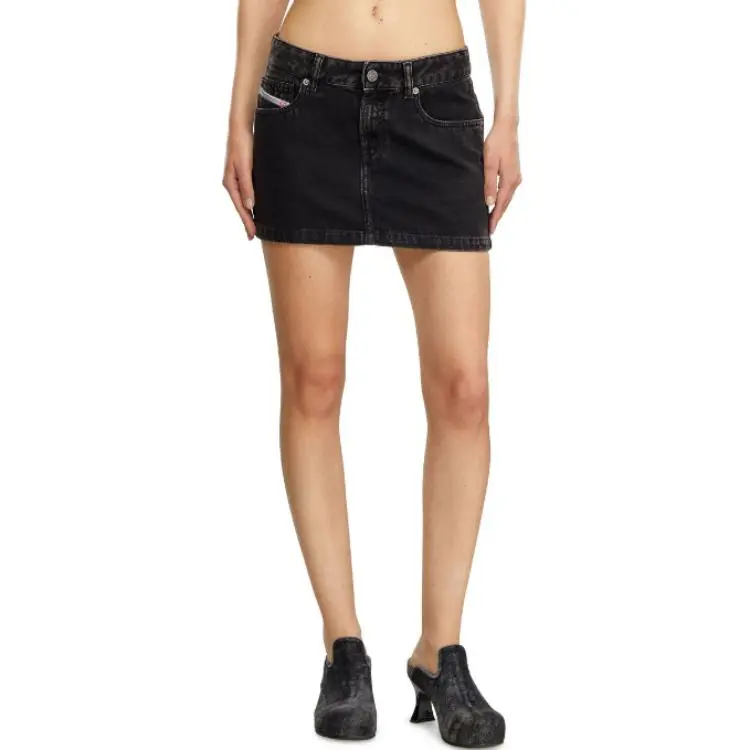 DIESEL De Ron Logo Patch Denim Mini Skirt-5