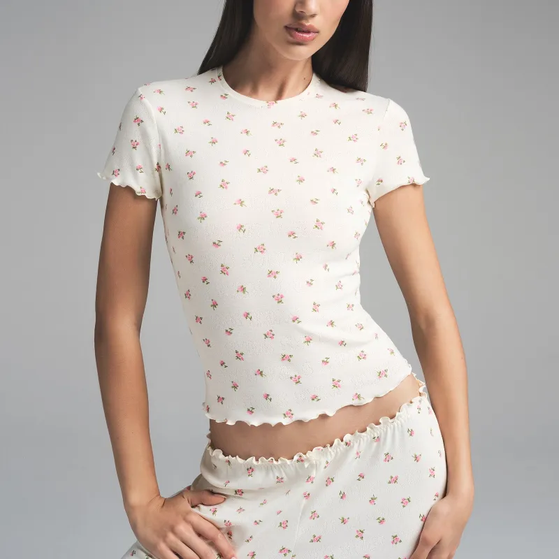 SKIMS Valentine's Day Collection SS25 T-Shirt Women's Marble Pink Rosebud Print/Marble Pink Rose Lily Print-3