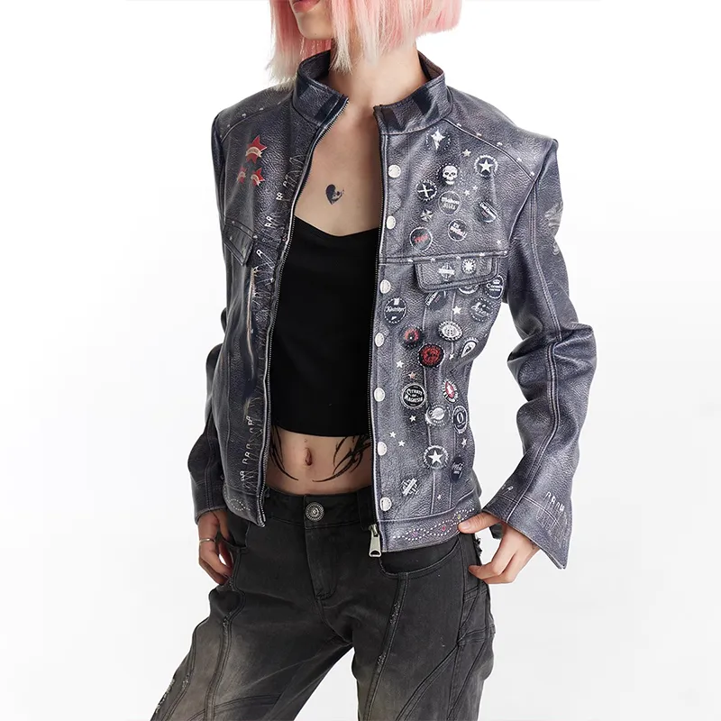 DND4DES Leather Jacket Women's Purple-3