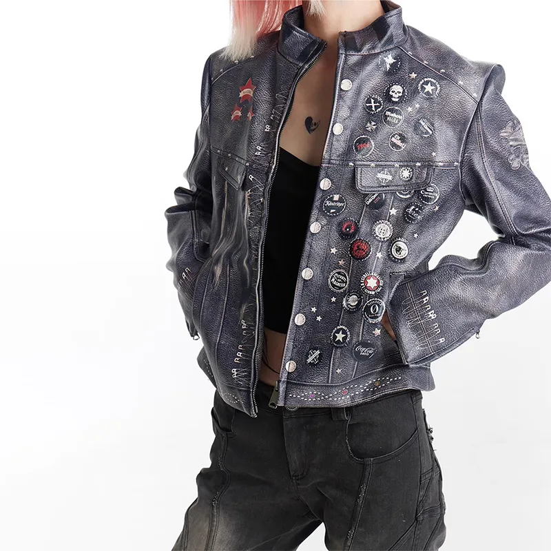 DND4DES Leather Jacket Women's Purple-2
