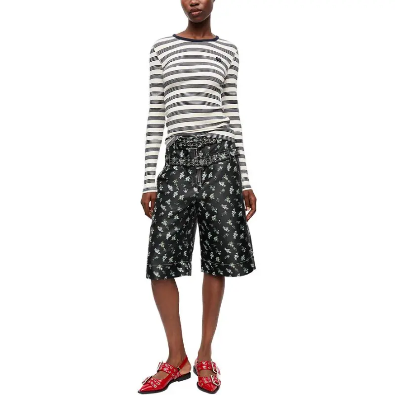 GANNI Striped Rib Long Sleeve T Shirt-1