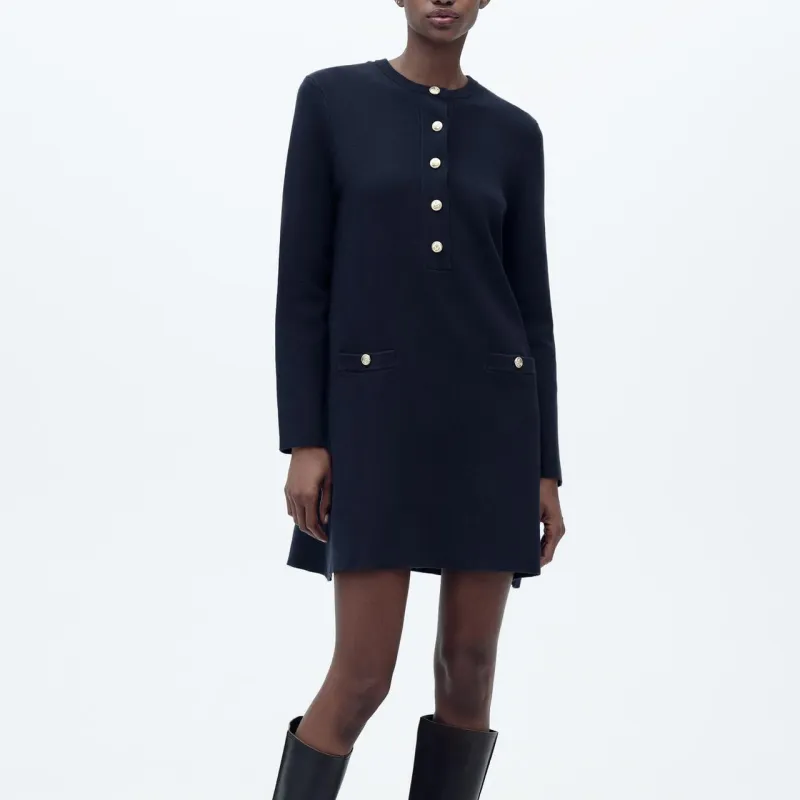 ZARA Long Sleeved Dresses Women's Sea Blue-5