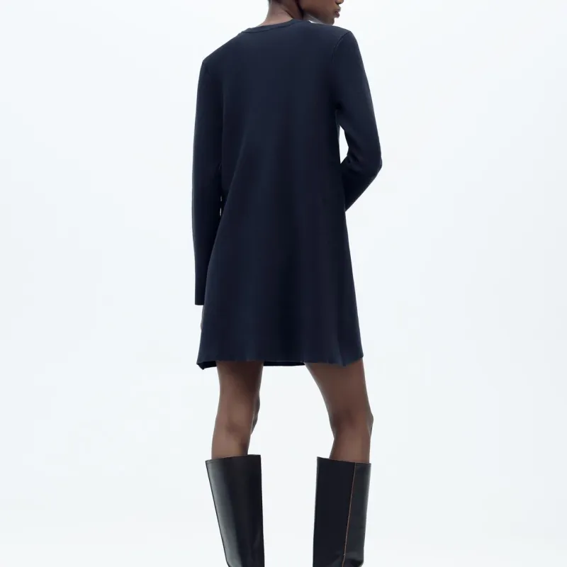 ZARA Long Sleeved Dresses Women's Sea Blue-4