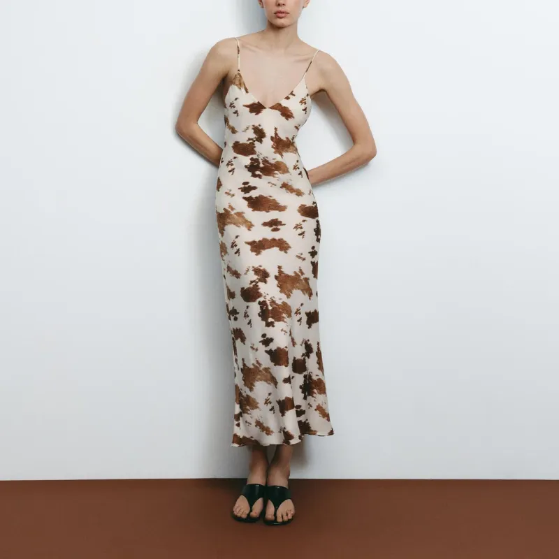 ZARA Slip Dresses Women's Beige Brown-2