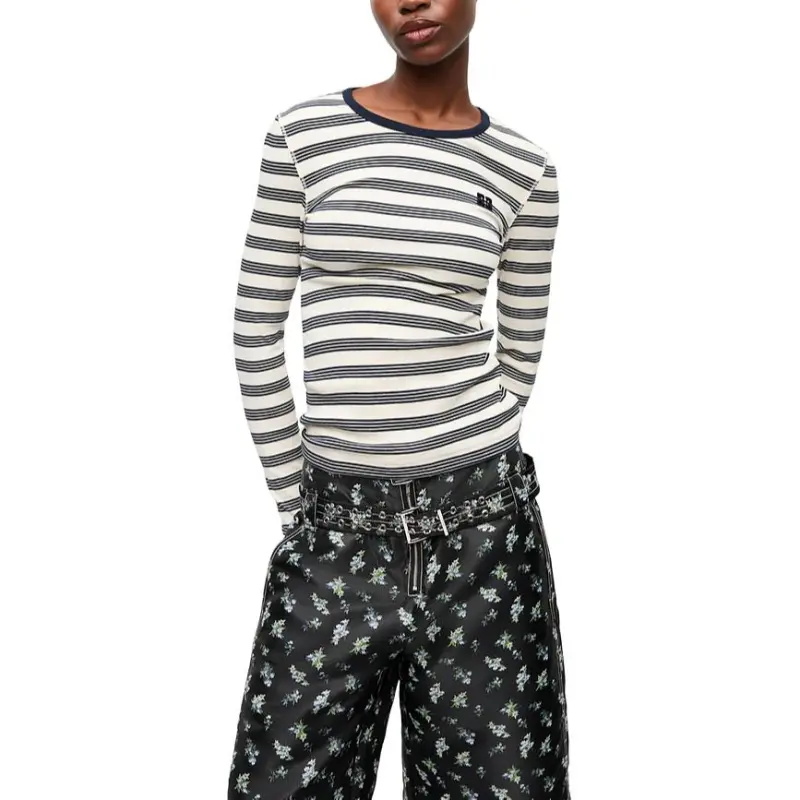 GANNI Striped Rib Long Sleeve T Shirt-2