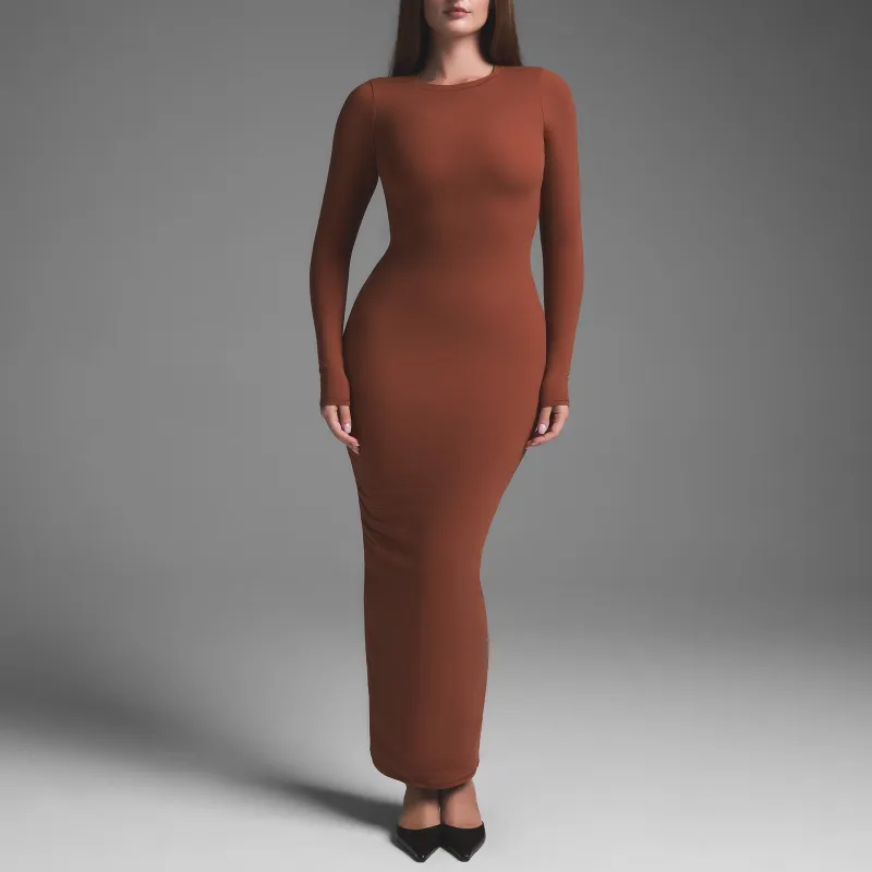 SKIMS FW24 FITS EVERYBODY CREW NECK LONG SLEEVE DRESS Long-Sleeved Dresses Women's SAFFRON/Saffron-1