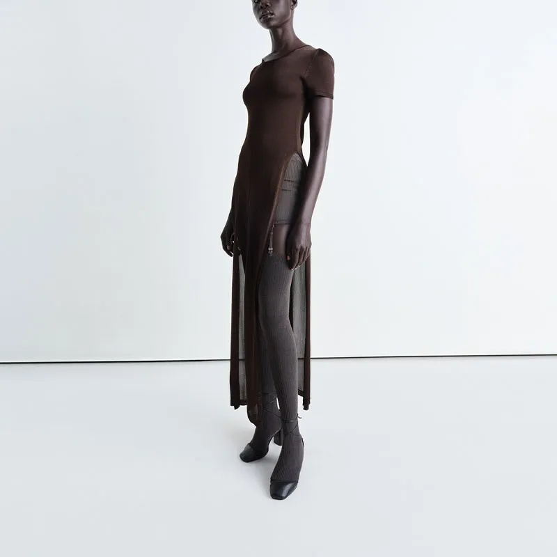 Lemaire Column Dress With Slits 'Chocolate'-1