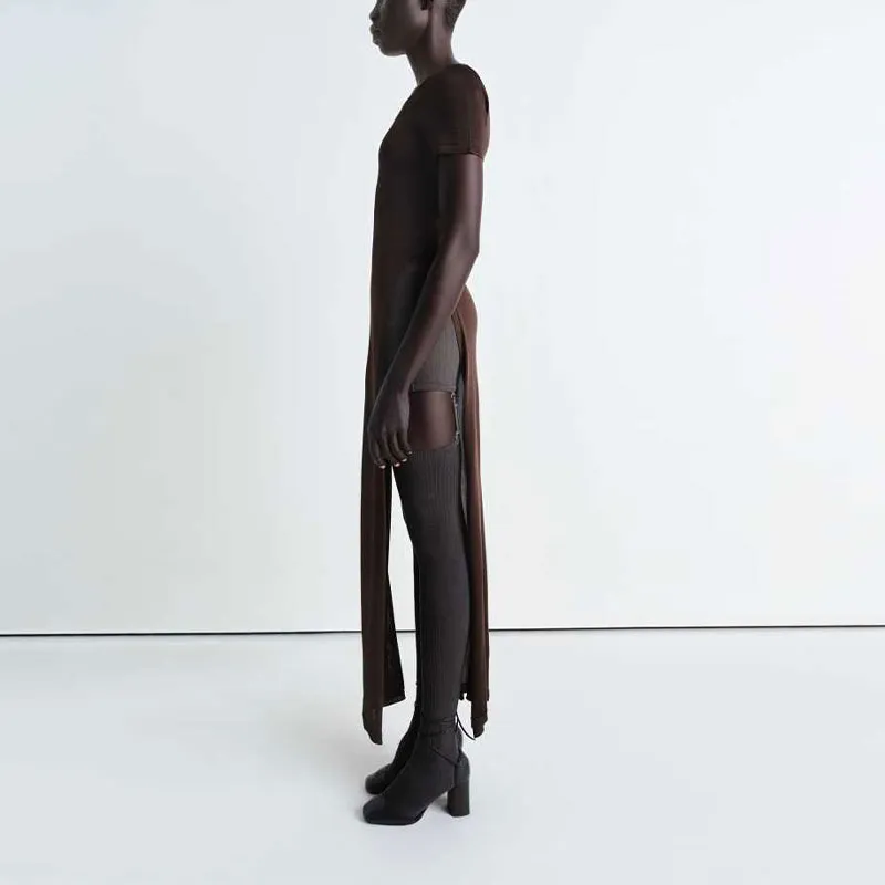 Lemaire Column Dress With Slits 'Chocolate'-2