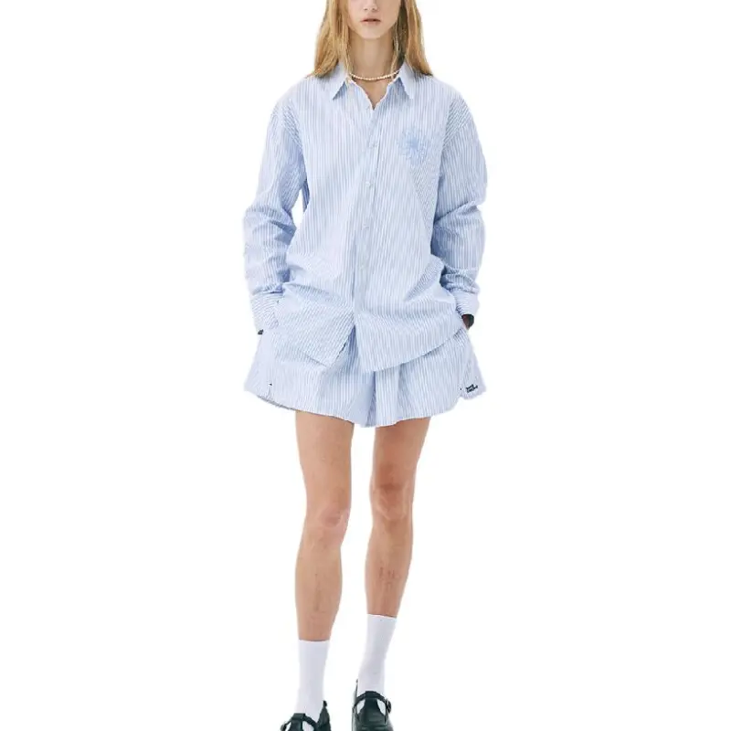 MARDI MERCREDI SS25 COTTON SHIRT STRIPE_NAVY BLUE Shirt Korean Style Women's Marine Blue-1