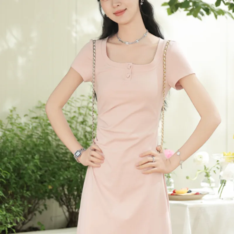 Alxnan Short Sleeved Dress Women's Pink-2