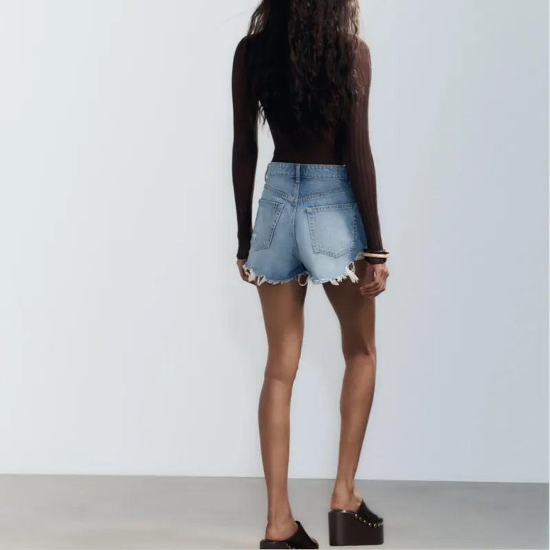 ZARA Trf Denim Shorts Women's Blue-3