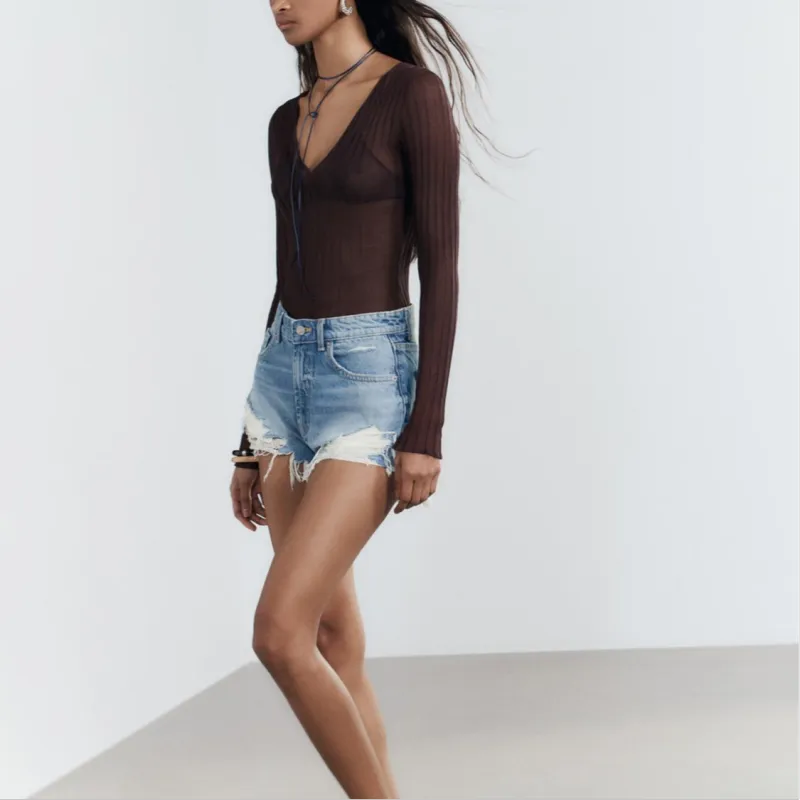 ZARA Trf Denim Shorts Women's Blue-2
