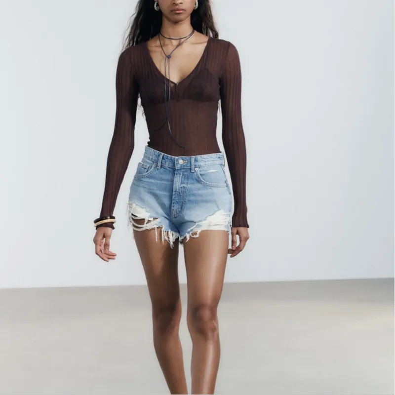 ZARA Trf Denim Shorts Women's Blue-5