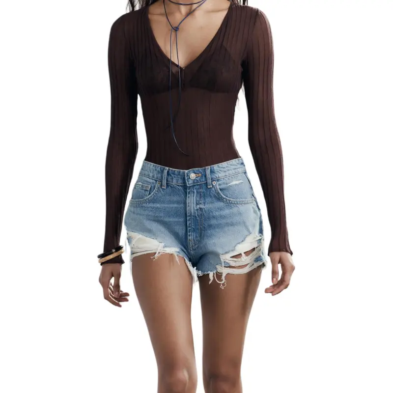 ZARA Trf Denim Shorts Women's Blue-4