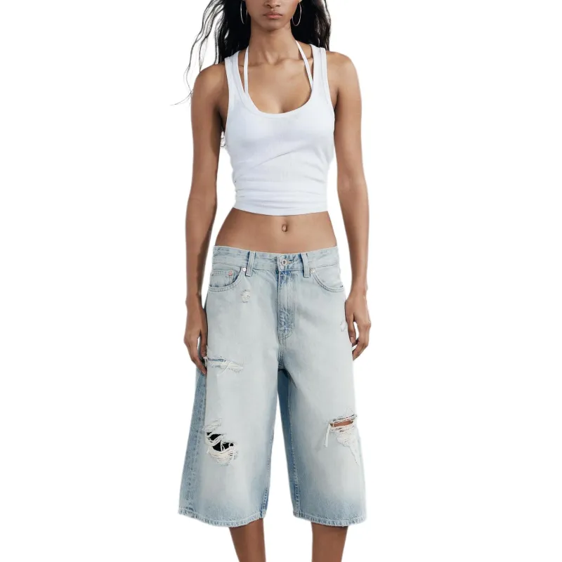ZARA Denim Shorts Women's Light Blue-3