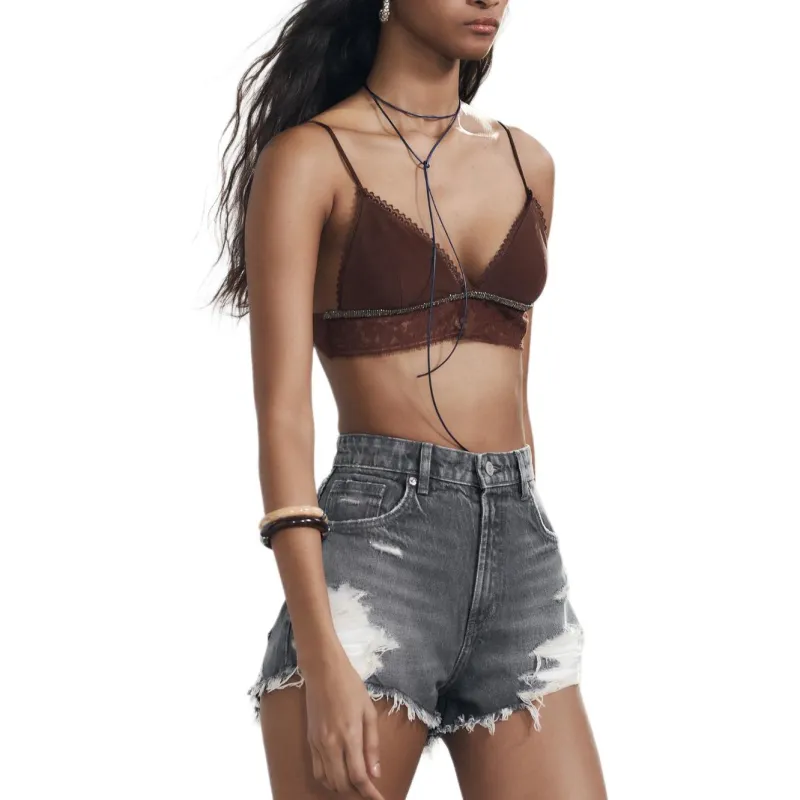 ZARA Trf Denim Shorts Women's Light Gray-3