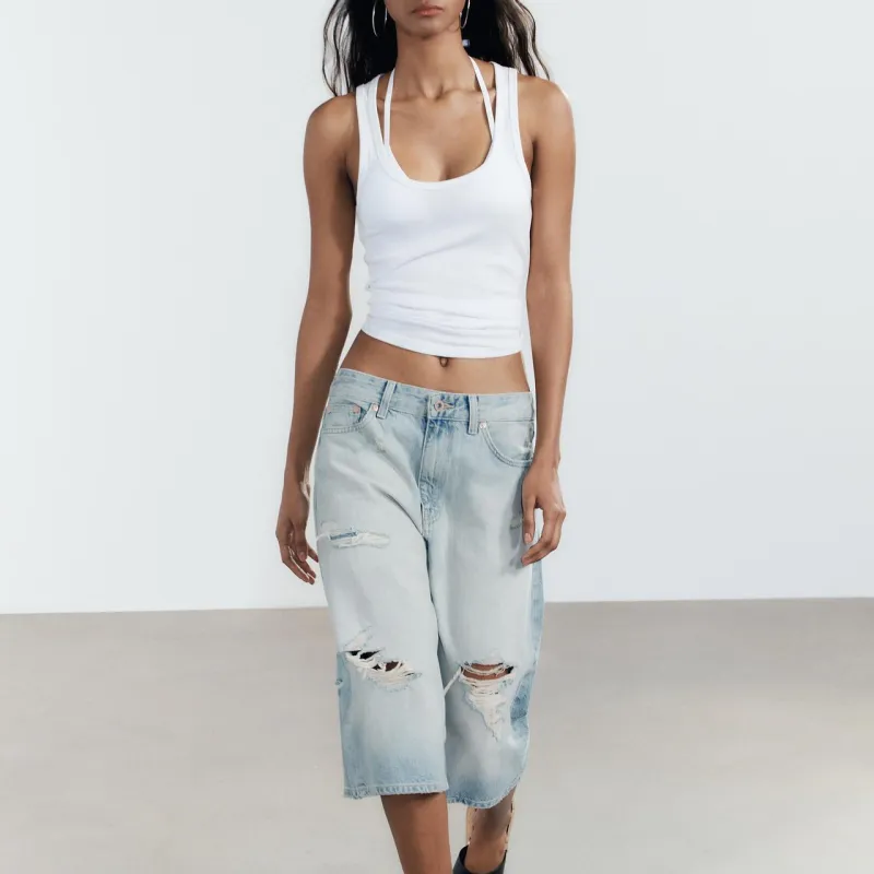 ZARA Denim Shorts Women's Light Blue-2