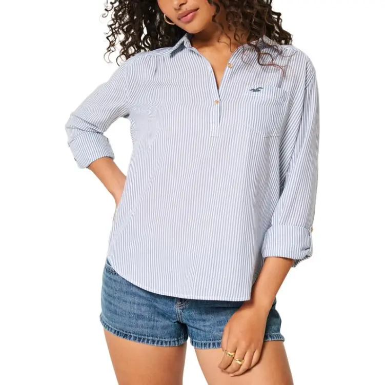 Hollister Shirt Women's Blue Stripes-1