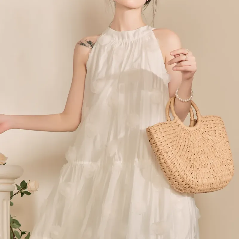 QIAOYUHUAZUN Sleeveless Dress Women's Ecru-2