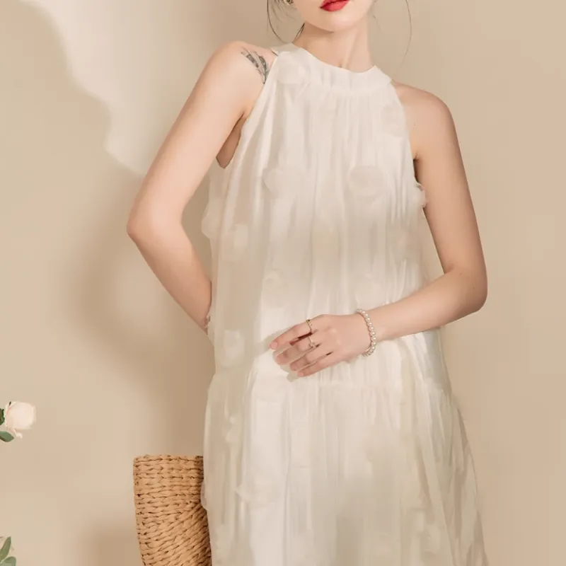 QIAOYUHUAZUN Sleeveless Dress Women's Ecru-1