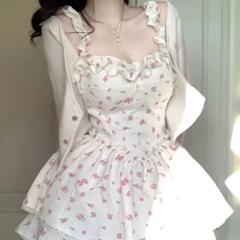 XUANSHU Slip Dresses Women's White-4
