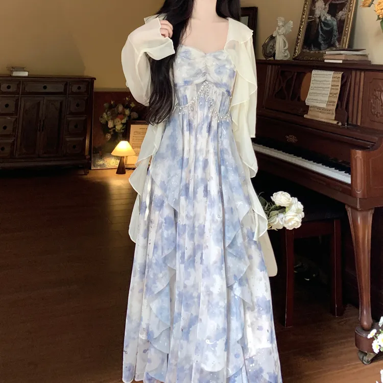 Flowers In Water Slip Dress Women's-5