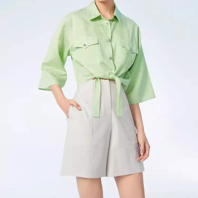 OVV Shirts Women's Light Green Stripes 08-2