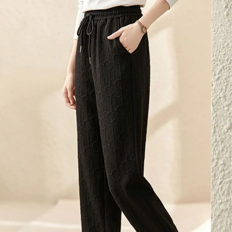 OUNIXUE Knitted Sweatpants Women's Black-3