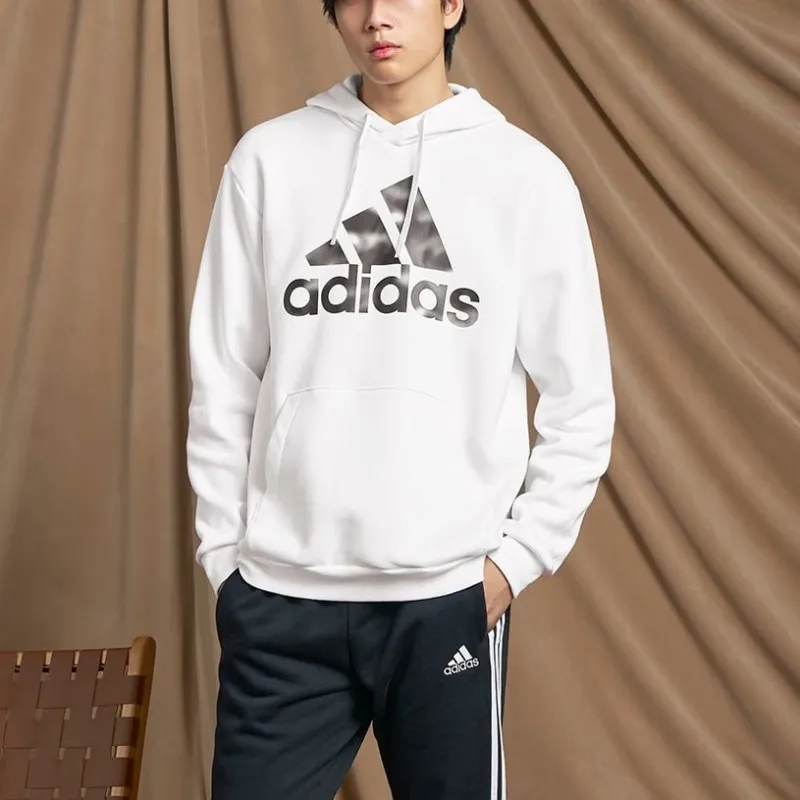 Adidas Essentials Camo Print Hoodie Sweatshirt Men's White-3