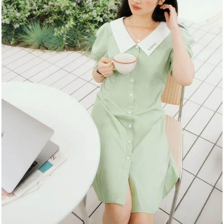 Teenie Weenie Short Sleeved Dress Women's Light Green-3