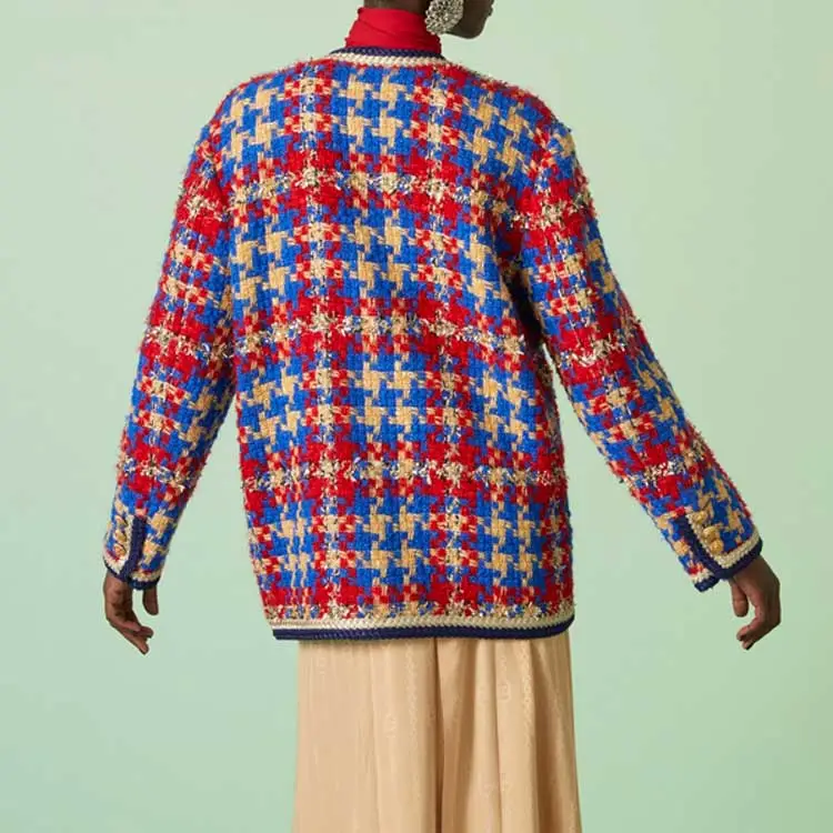 GUCCI Lamé Check Wool Tweed Jacket Blue Multicolour-2