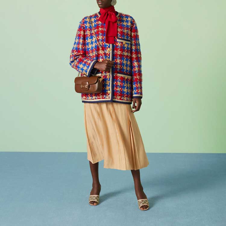 GUCCI Lamé Check Wool Tweed Jacket Blue Multicolour - POIZON