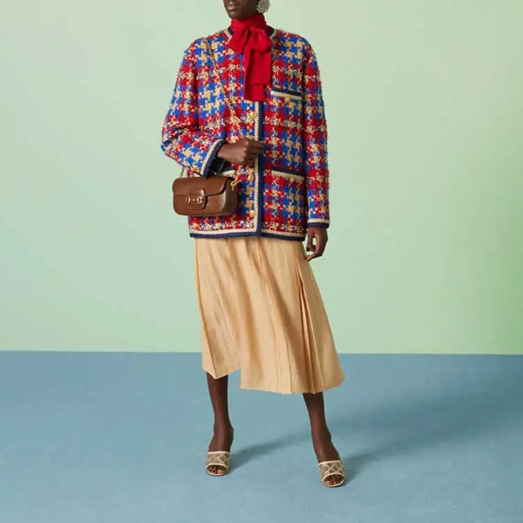 GUCCI Lamé Check Wool Tweed Jacket Blue Multicolour-1