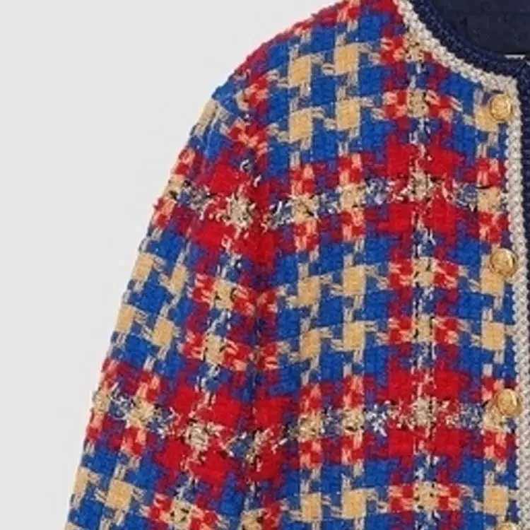 GUCCI Lamé Check Wool Tweed Jacket Blue Multicolour-4