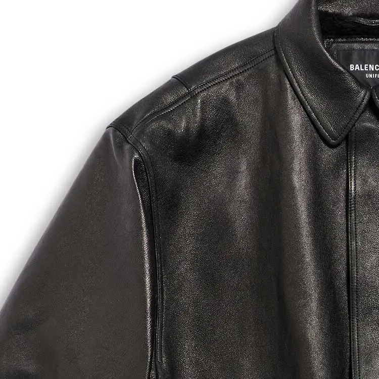 Balenciaga Sporty B Leather Jacket Loose Fit Unisex Black-6