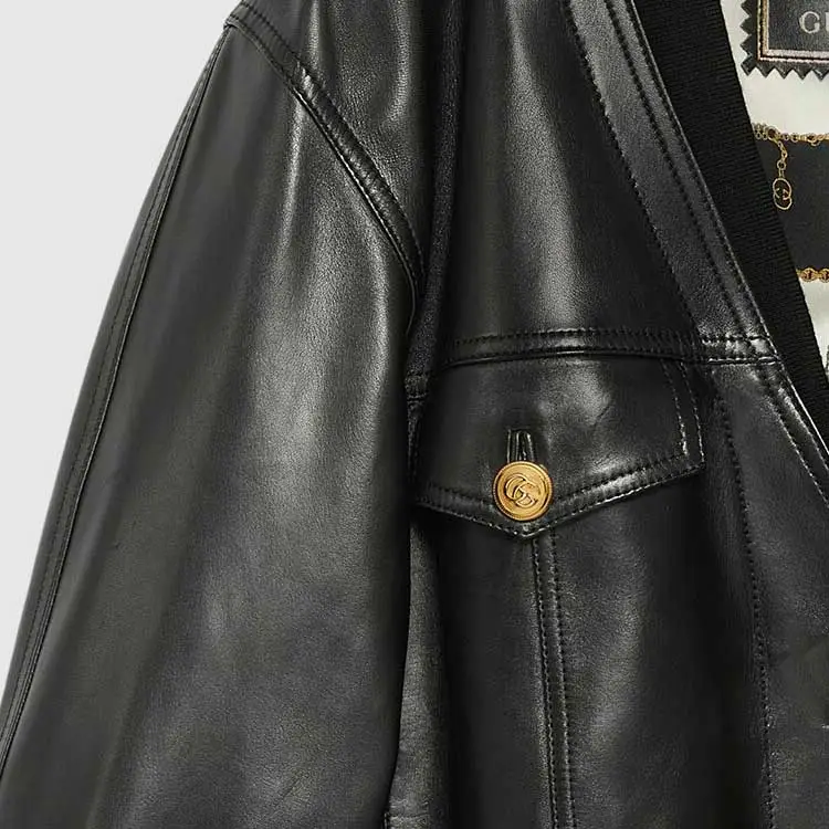 GUCCI Leather Jacket Women's Black-4